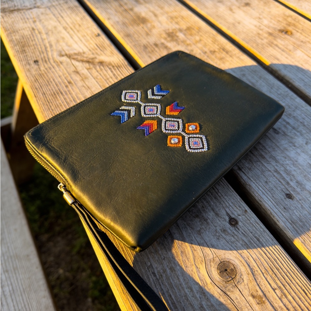 Ash Black Embellished Beaded Wristlet Laptop Pouch